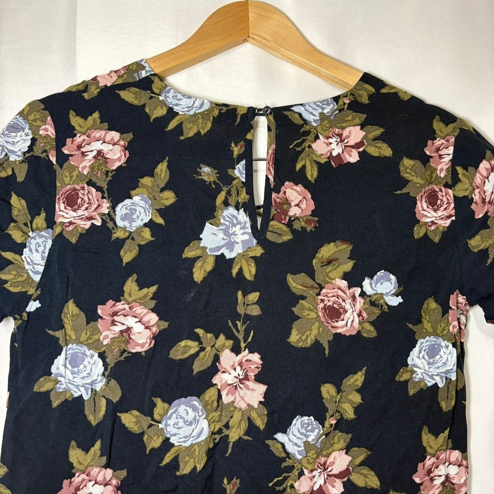 Abercrombie & Fitch‎ Y2K Floral Lace Up Mini Dress Black Rose Print XS Vintage - Picture 3 of 9